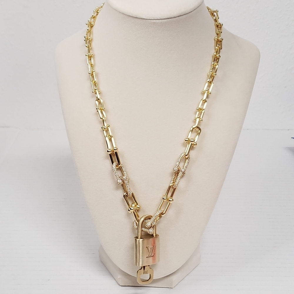 Louis Vuitton Padlock Gold with 925 Pure Silver Gold Plated Horse Shoe Chain